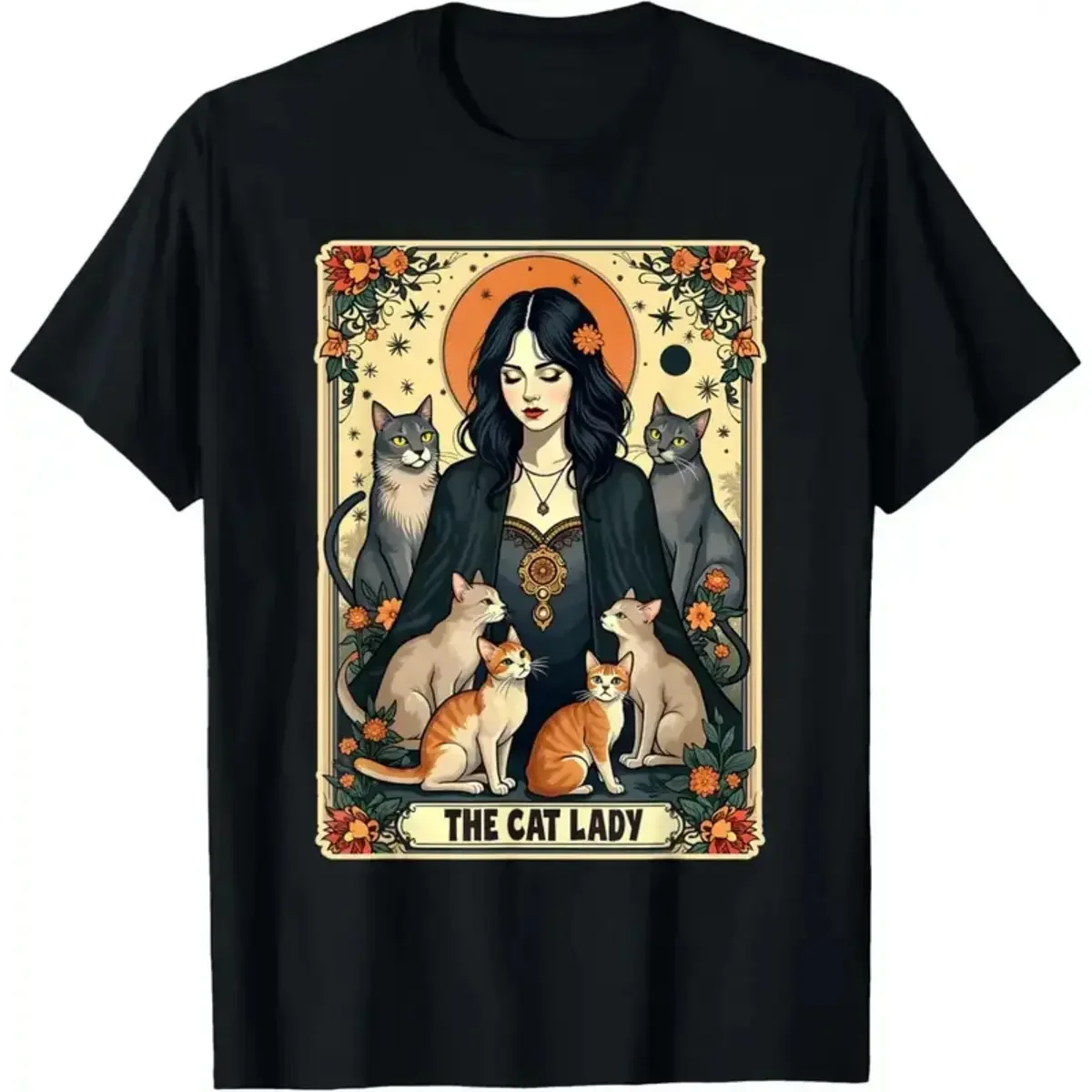 Undershirt Crew Neck - Unisex Kedi Kadın Tarot Kartı Tişörtü